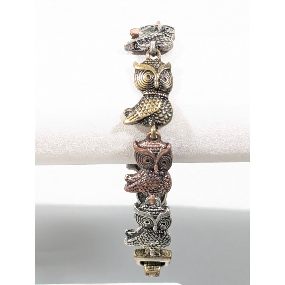 Mixed Metal Owl Bracelet Copper Tone Brass Tone Magnetic‎ 7 in